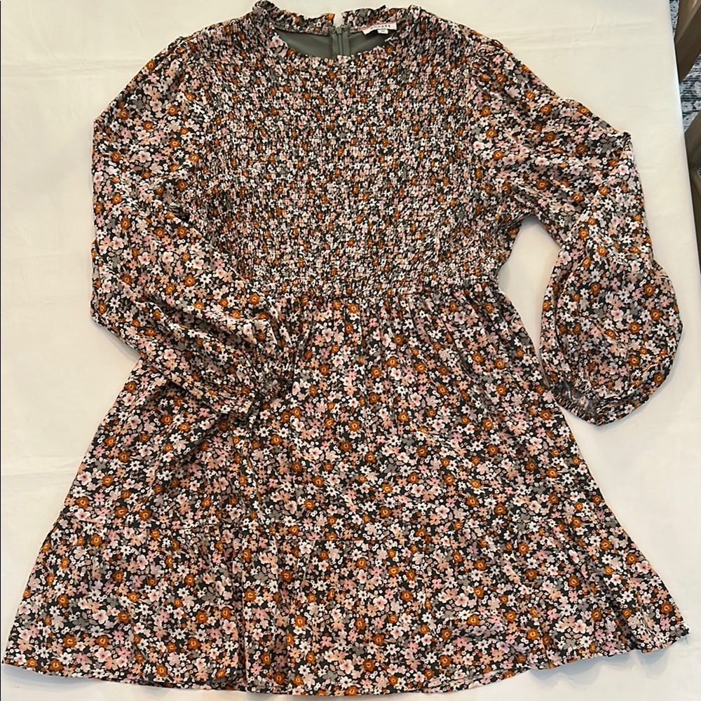 ANDREE BY UNIT Floral Long Sleeve Dress in Pink, Brown, White